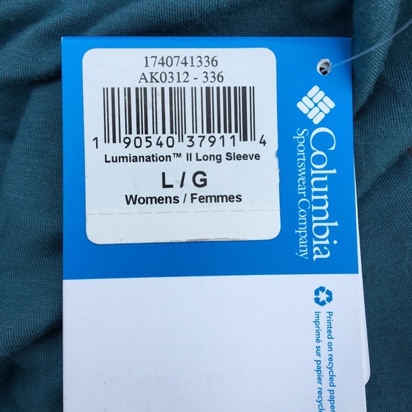 Columbia Teal Lumianation Long Sleeve NWT Top - Picture 7 of 8